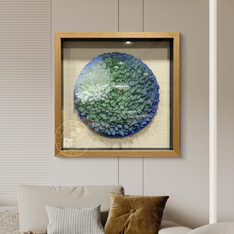 Round Frosted Sea Glass Mosaic Shadow Box Wall Art