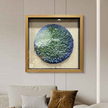 Round Frosted Sea Glass Mosaic Shadow Box Wall Art