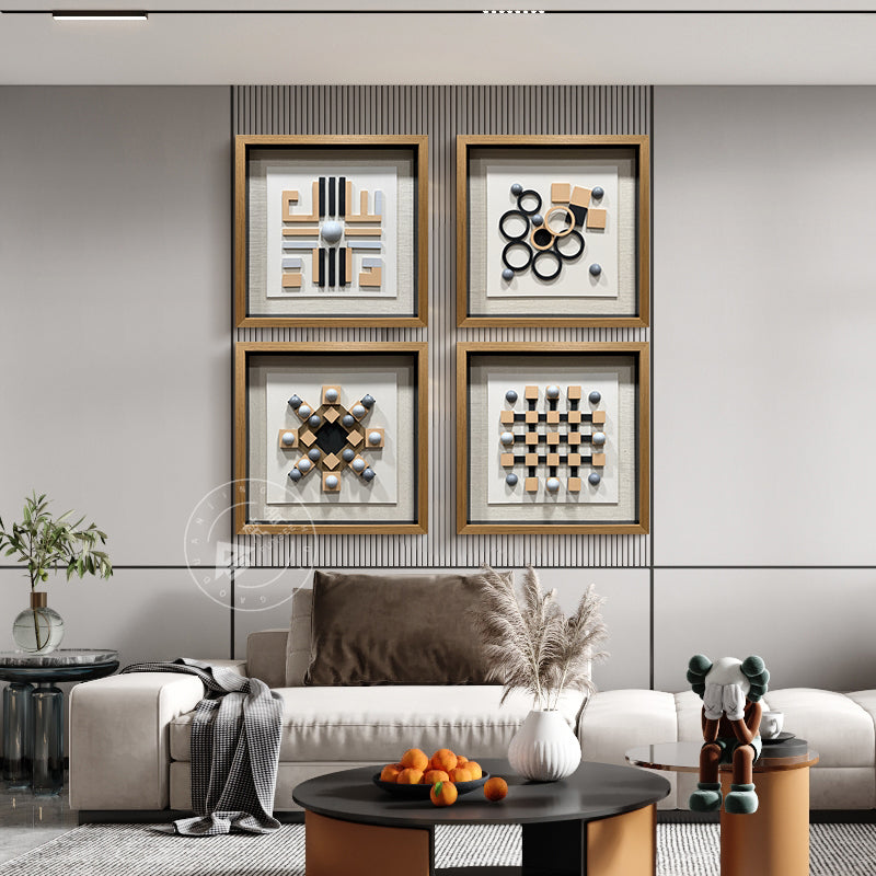 Geometric Carved Wood and Grey Hemisphere Art Installation