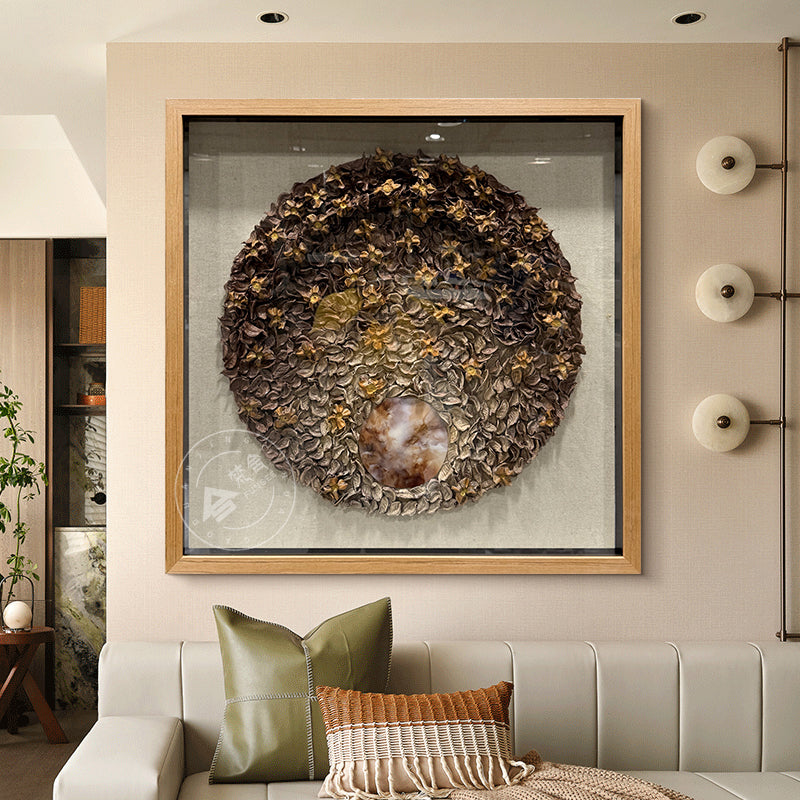 Dried Floral Wall Art Preserved Botanical Round Medallion