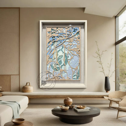 Abstract Layered Wood Relief Wall Sculpture