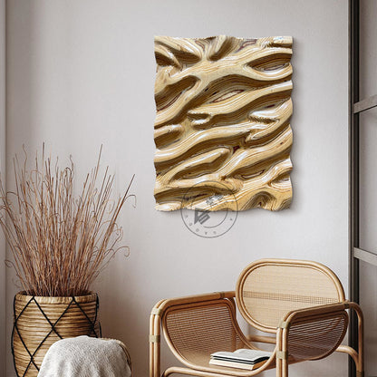 Carved Birch Wood Wall Panel Fluid Wave Plaque Artwork