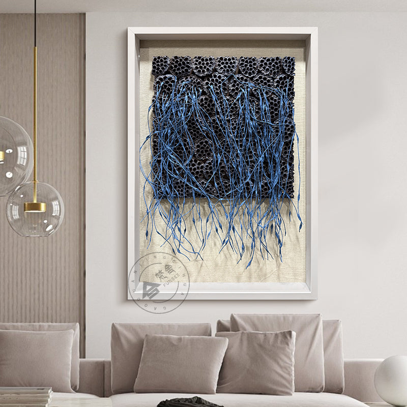 3D Blue Paper Rope Lotus Pod Wall Art Decor