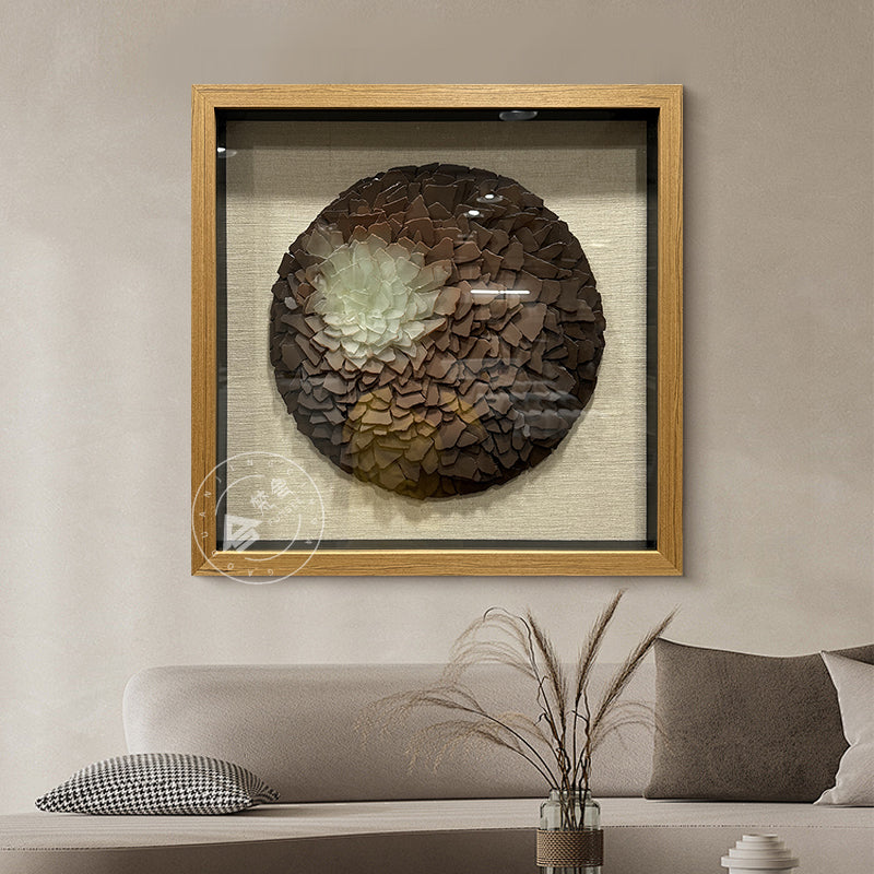 Round Frosted Sea Glass Mosaic Shadow Box Wall Art