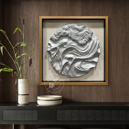 Abstract Liquid Silver Fluid Motion Wood 3D Wall Relief