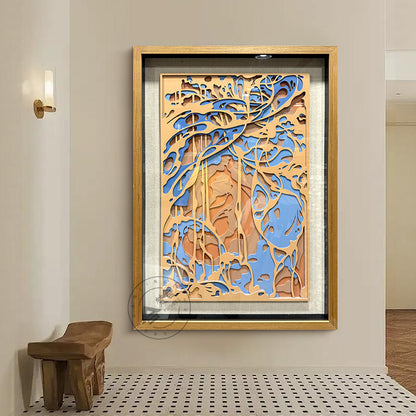 Abstract Layered Wood Relief Wall Sculpture