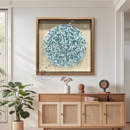 Circular Light Blue Woven Paper Rope Wall Sculpture