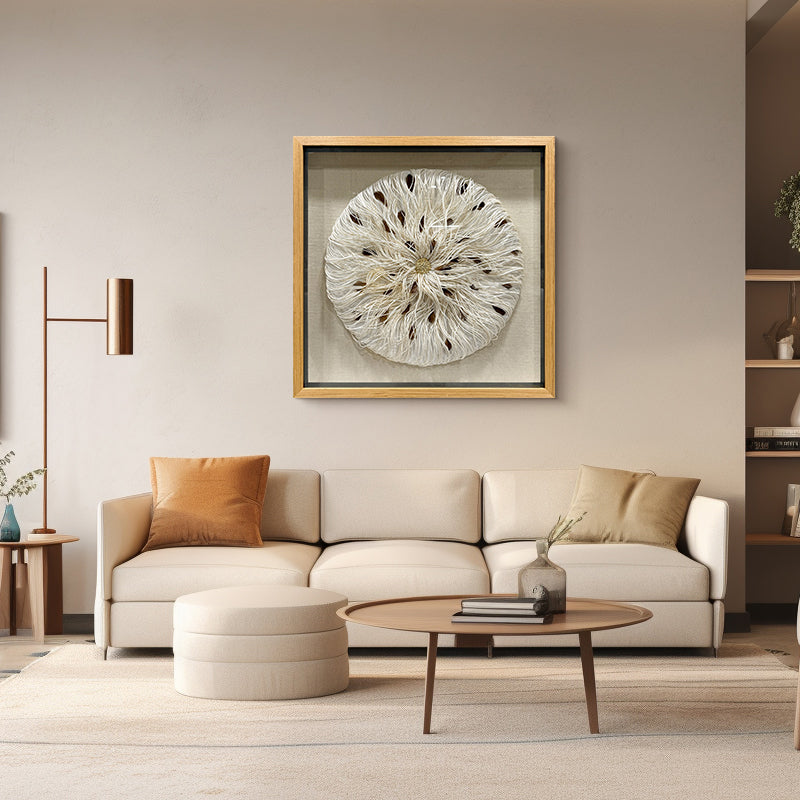 Mixed Media String Paper Wall Art Textured Round Sculpture