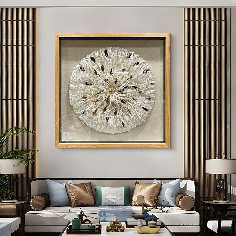 Mixed Media String Paper Wall Art Textured Round Sculpture