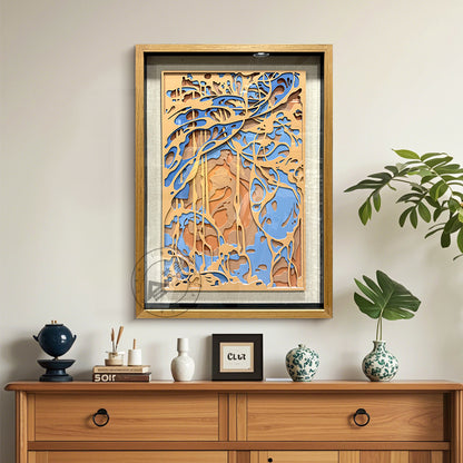 Abstract Layered Wood Relief Wall Sculpture