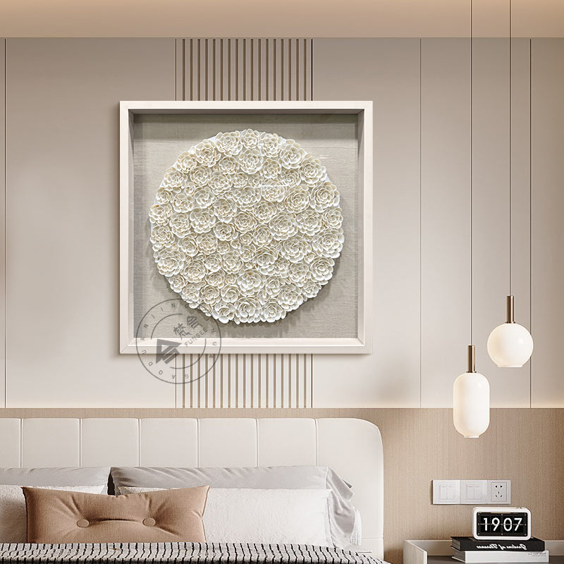 Round White Seashell Floral Textured Wall Sculpture
