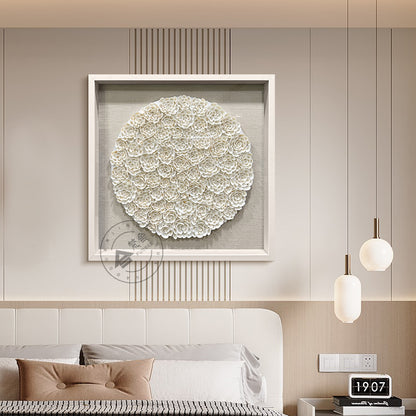 Round White Seashell Floral Textured Wall Sculpture
