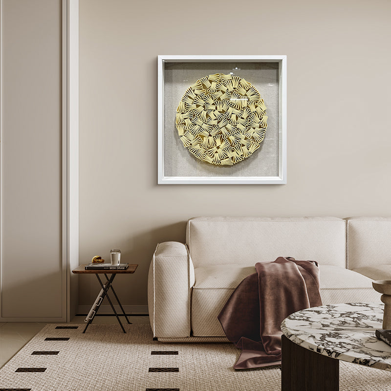 Minimalist Folded Paper Sculpture Textured Round Decor