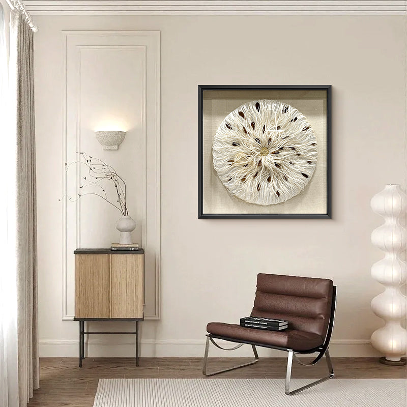 Mixed Media String Paper Wall Art Textured Round Sculpture