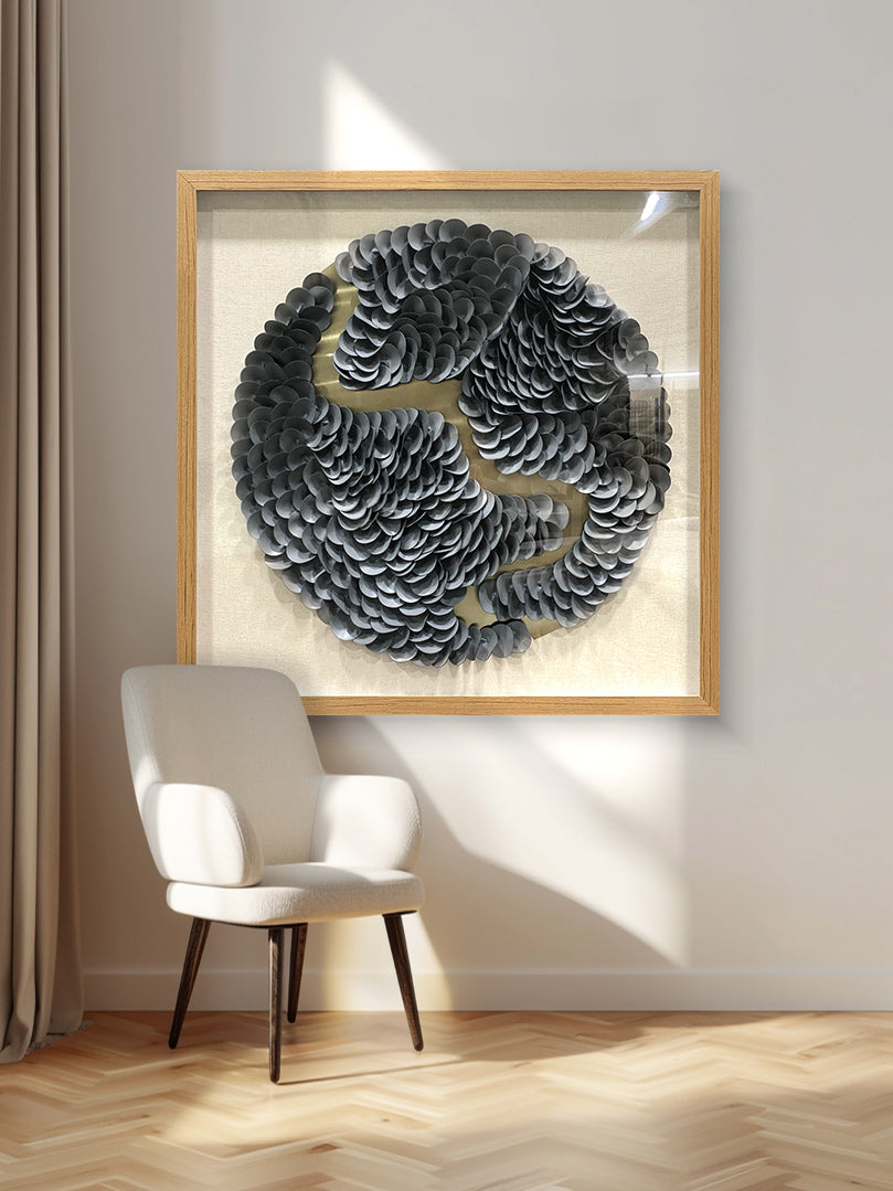 Modern Textured Leather Wall Decor - Circular Mixed Media Art