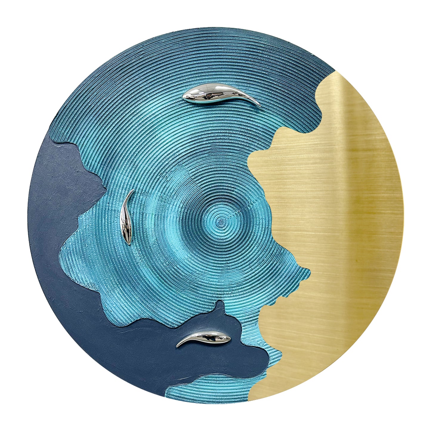 Blue Gold Koi Round Wall Art