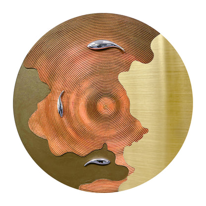 Blue Gold Koi Round Wall Art