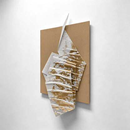 Golden Paper Ship Shadow Box Art