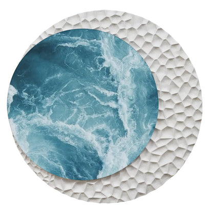 Aqua Moon Round Textured Wall Art