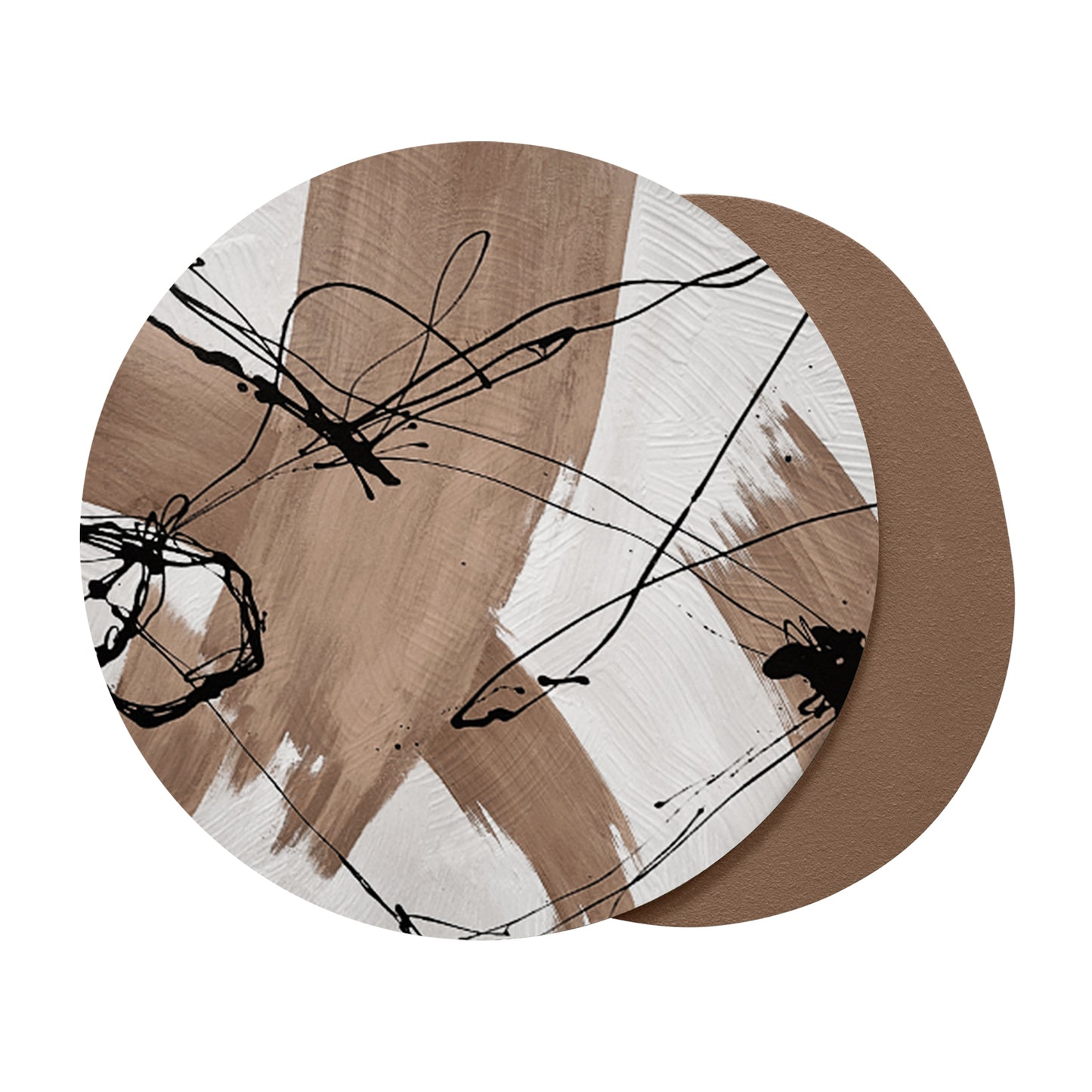 Taupe Ink Line Round Wall Art