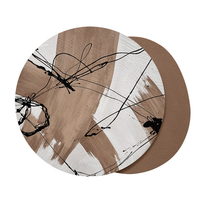 Taupe Ink Line Round Wall Art