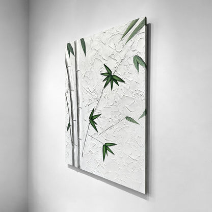 Green Bamboo Diptych Textured Art