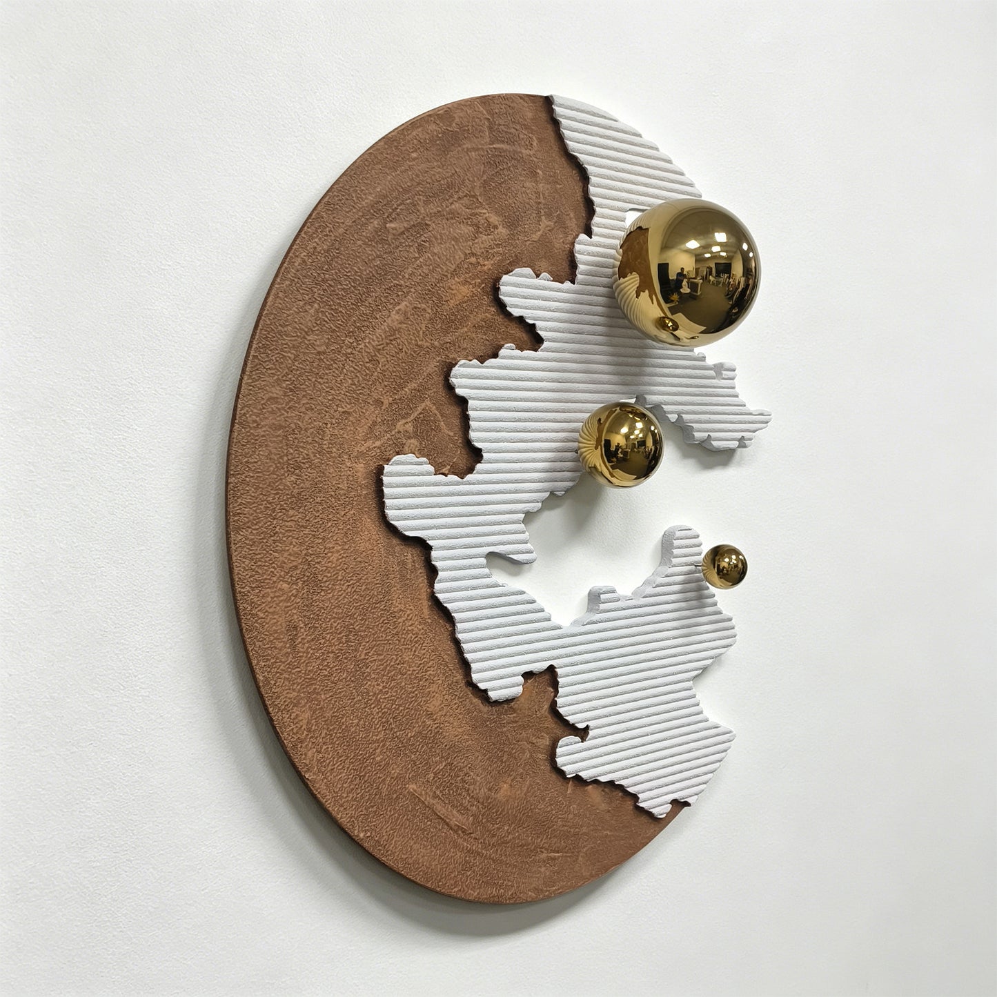 Red Crescent Gold Orb Wall Sculpture