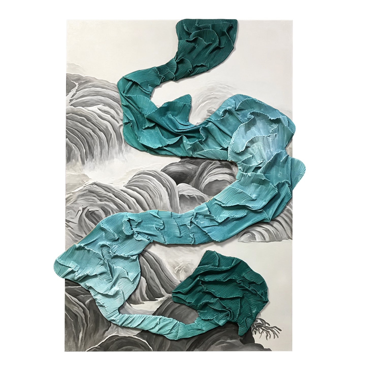 Teal Waterfall Sculptural Wall Art