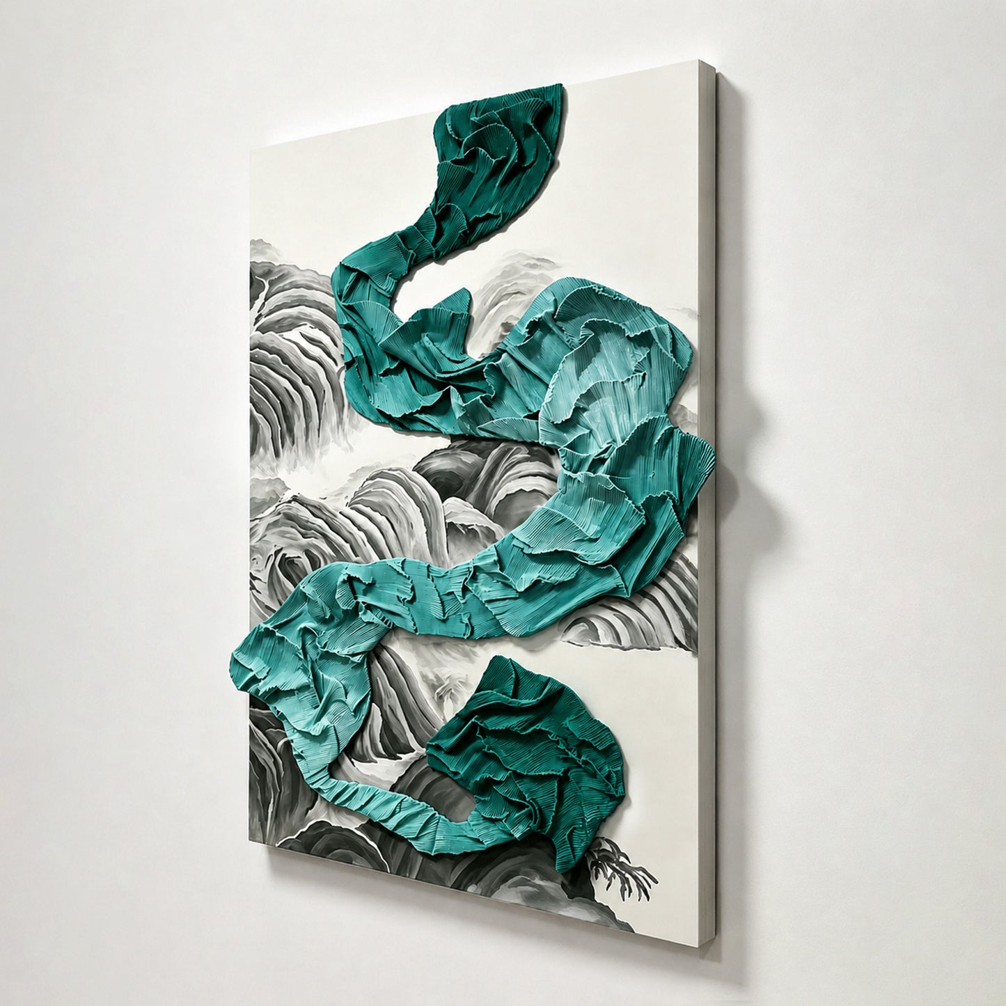 Teal Waterfall Sculptural Wall Art