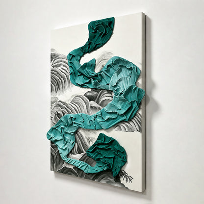 Teal Waterfall Sculptural Wall Art