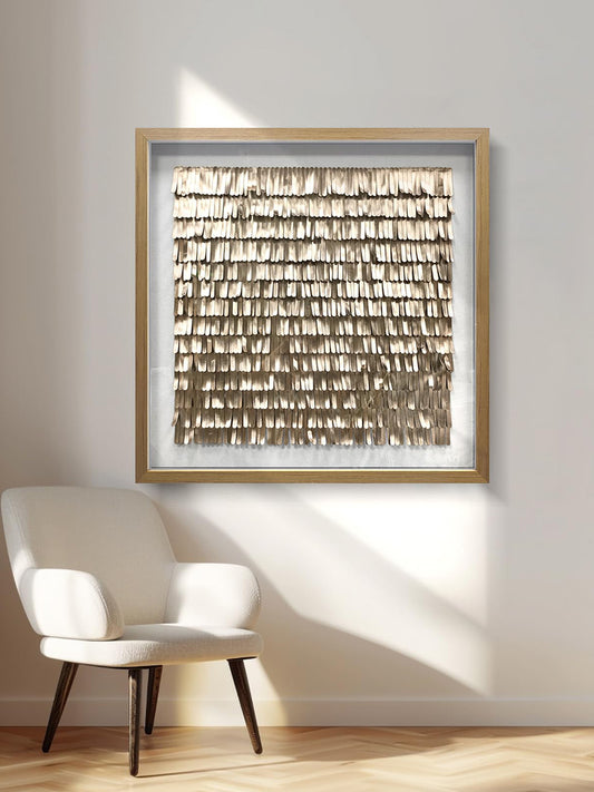 Handmade Gold Leather Wall Art - Textured Sculpture