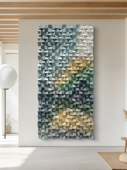 Large triangular wooden block art wall decoration, living room bedroom artistic sense, hanging wall art, home space eye-catching decoration
