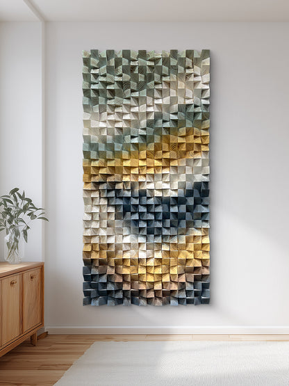 Unique triangular wooden wall art, crafted from natural wood to outline dynamic geometric lines, embodying stylish artistic aesthetics.