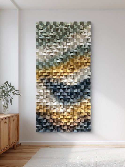 Unique triangular wooden wall art, crafted from natural wood to outline dynamic geometric lines, embodying stylish artistic aesthetics.