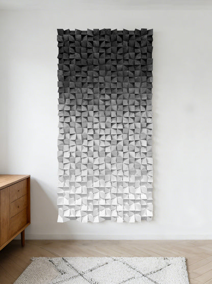 Extra Large Abstract Wood Wall Art, handcrafted from solid wood with black & white mosaic detailing, delivering a sleek modern focal texture.