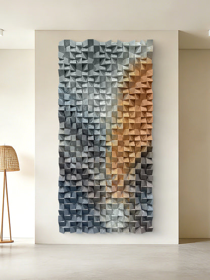 Large wooden block wall art integrates into interior spaces, exuding a leisurely and romantic atmosphere, infusing poetic charm into the room.