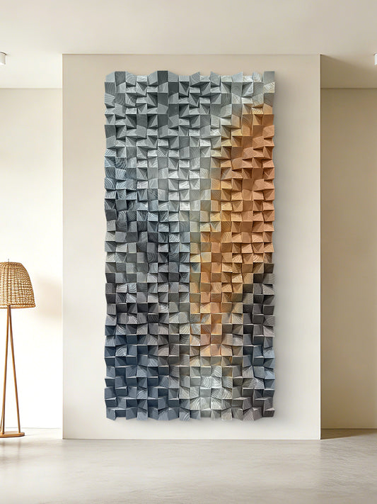 Large wooden block wall art integrates into interior spaces, exuding a leisurely and romantic atmosphere, infusing poetic charm into the room.