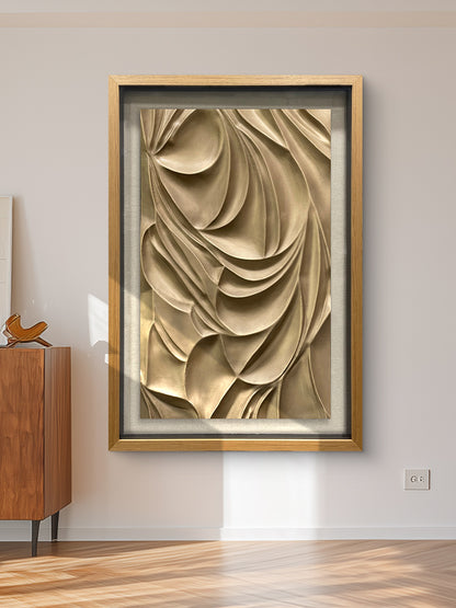 Luxury Corporate Wall Sculpture, Flowing Bronze Wood Carving with Tempered Glass