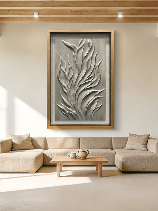 Minimalist Silver Flowing Sculpture, Wood Carving for Luxury Villa Interiors