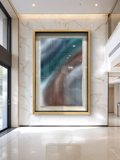 Contemporary Art Gallery Decor, 3D Vertical Wave Wood Sculpture with Color Gradient