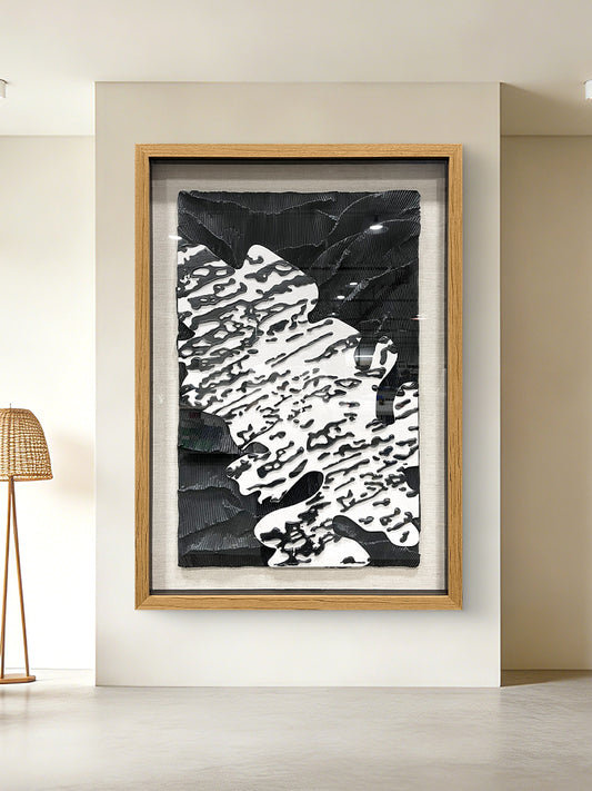 Minimalist Abstract Black and White Art, Flowing Paper Sculpture for Villa Interiors