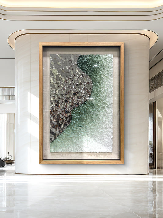 Luxury Corporate Wall Sculpture, Silver Metallic Foil and Green Paper Relief