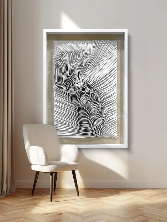 White Felt Wall Art Fluid Ripple Textile Hanging Artwork