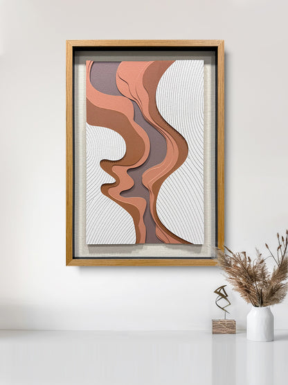 Large 3D Wood Carving Framed Wall Art, Brown Textured Handcrafted Decor