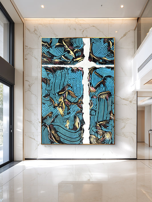Bold Blue Abstract Wall Art with Heavy Texture
