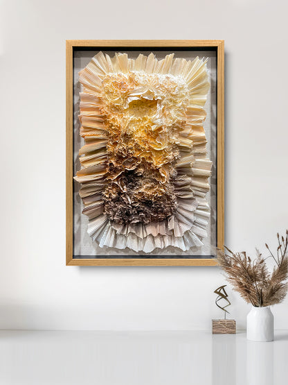 3D Abstract Paper Bloom Wall Sculpture - Fiery Amber Geode Art