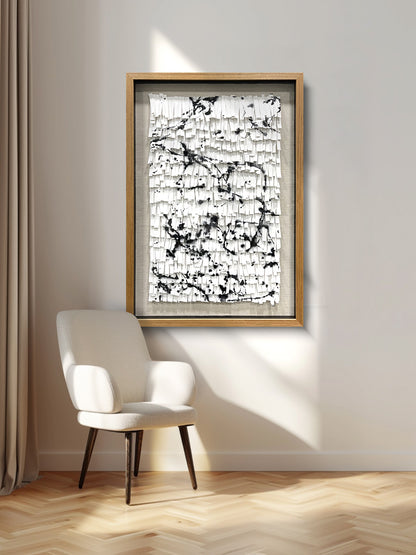3D Abstract Leather Relief Wall Art - Black Ink Splash Decor