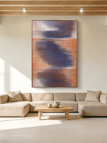 Modern Geometric Textured Wall Art in Blue and Orange