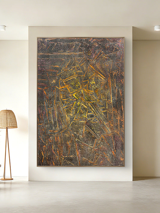 Textured Abstract Canvas Art with Dynamic Geometric Pattern