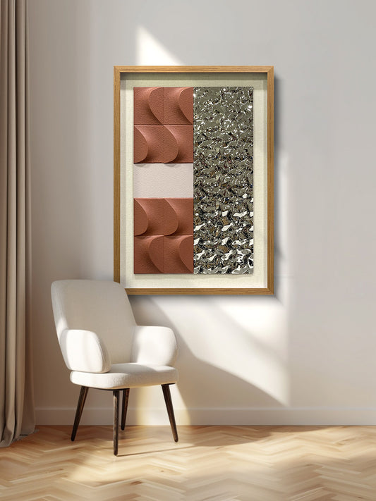 Modern 3D Abstract Wall Relief - Wood & Metal Fusion Statement Piece